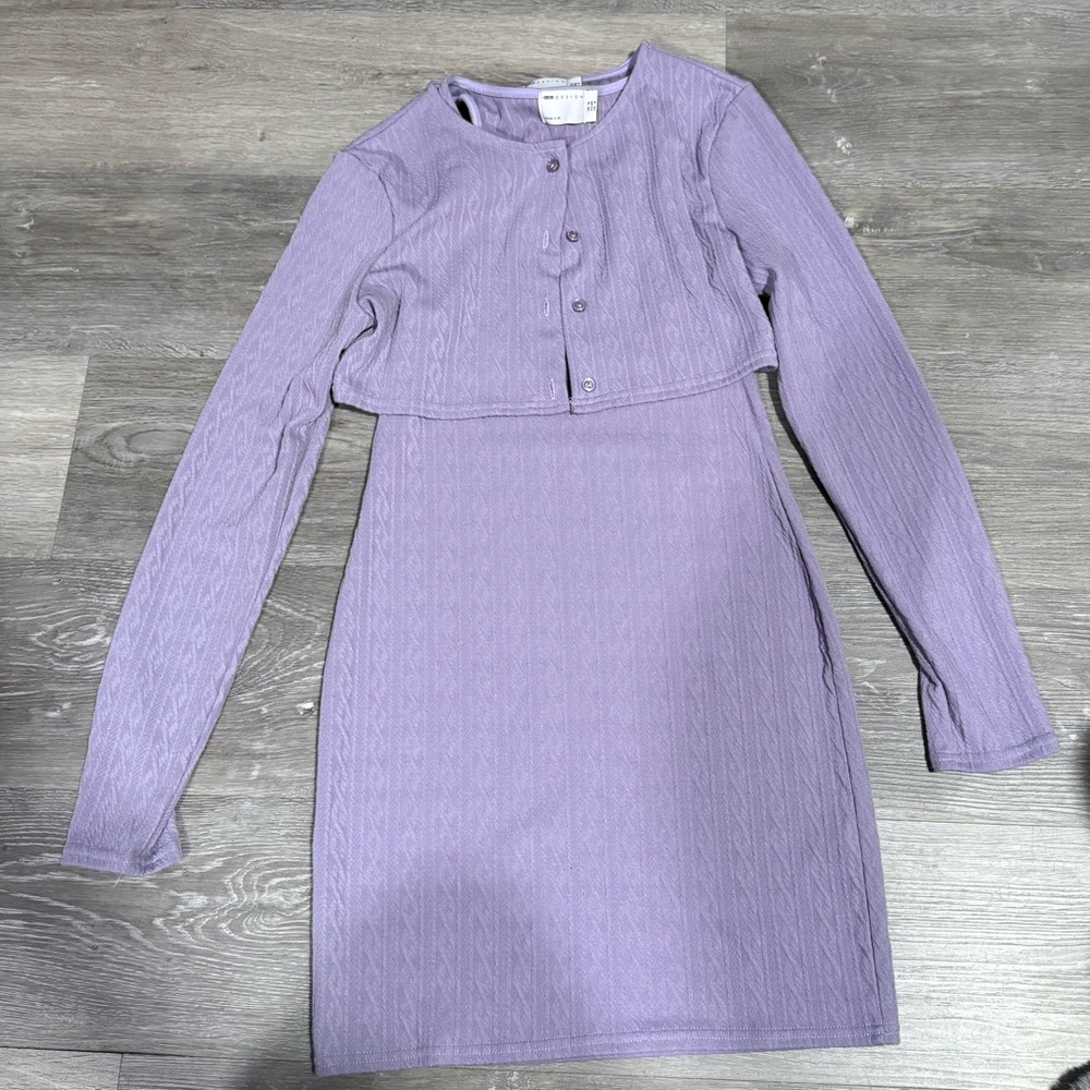ASOS Design Lilac Textured dress and cardigan set